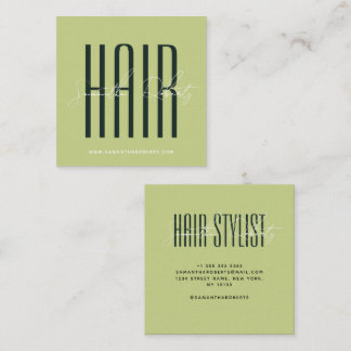 Hair stylist modern typography script green quadratische visitenkarte