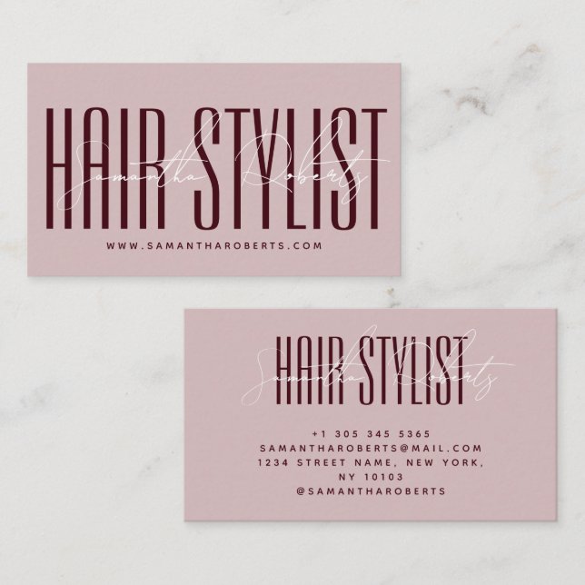 Hair stylist modern typography script purple visitenkarte (Vorne/Hinten)