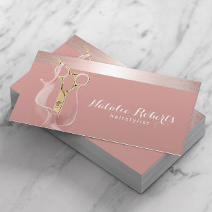 Hair Stylist Moderne Rose Gold Splash Goldschere Visitenkarte