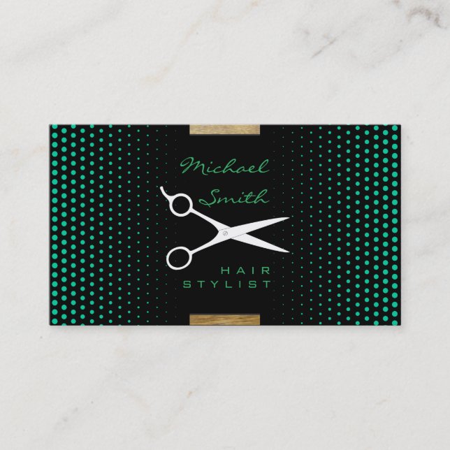Hair Stylist Moderner Karibik Green Polka Dot Visitenkarte (Vorderseite)