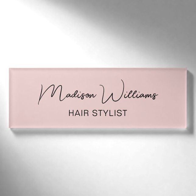 Hair Stylist Modernes Rosa Namenschild (Vorderseite)
