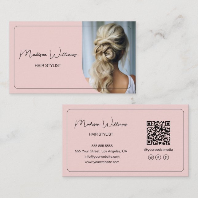 Hair Stylist Modernes Rosa Visitenkarte (Vorne/Hinten)