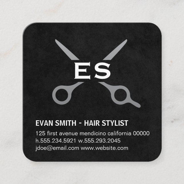 Hair Stylist | Monogramm | Barber Quadratische Visitenkarte (Vorderseite)