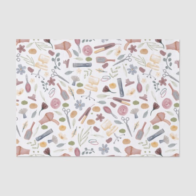 Hair Stylist | Muster | Wasserfarbe Seidenpapier (Vorderseite)