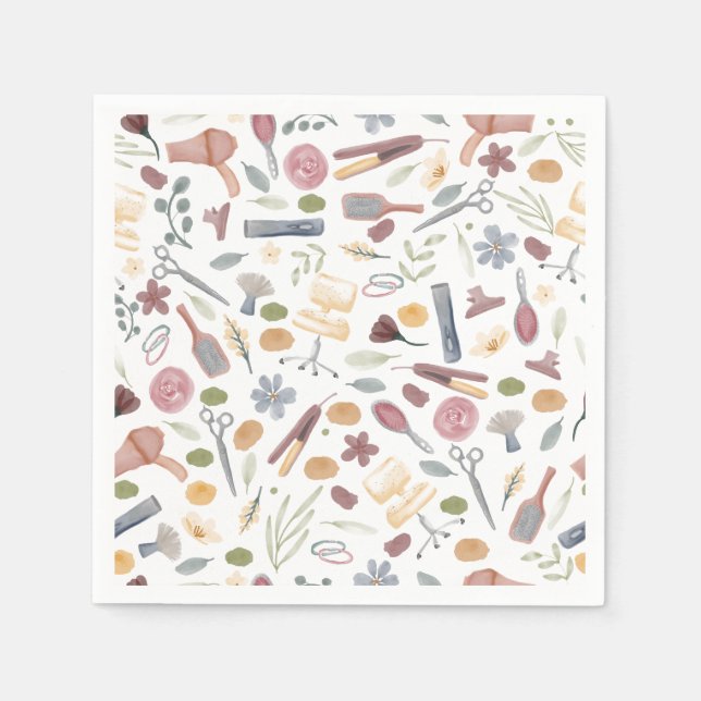 Hair Stylist | Muster | Wasserfarbe Serviette (Vorderseite)