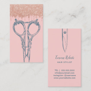 Hair Stylist Navy Blue Scissy Blush Pink Moderne Visitenkarte