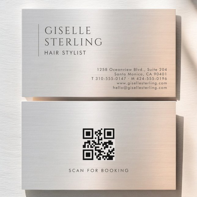Hair Stylist QR Code Brushed Metal Visitenkarte (Von Creator hochgeladen)