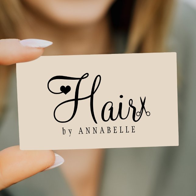 Hair stylist QR code modern script beige black Visitenkarte (Von Creator hochgeladen)