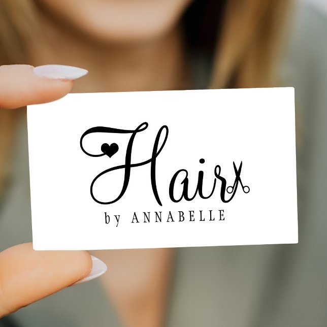 Hair stylist QR code modern script black and white Visitenkarte (Von Creator hochgeladen)