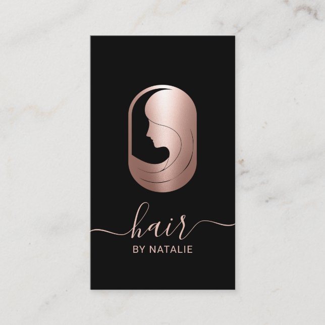 Hair Stylist Rose Gold Beauty Logo Typografie Visitenkarte (Vorderseite)