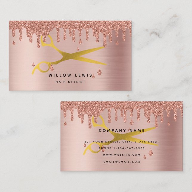 Hair Stylist Rose Gold Glitzer Moderner Minimalist Visitenkarte (Vorne/Hinten)