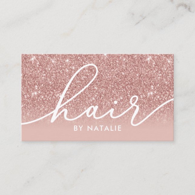 Hair Stylist Rose Gold Glitzer Salon Typografie Visitenkarte (Vorderseite)
