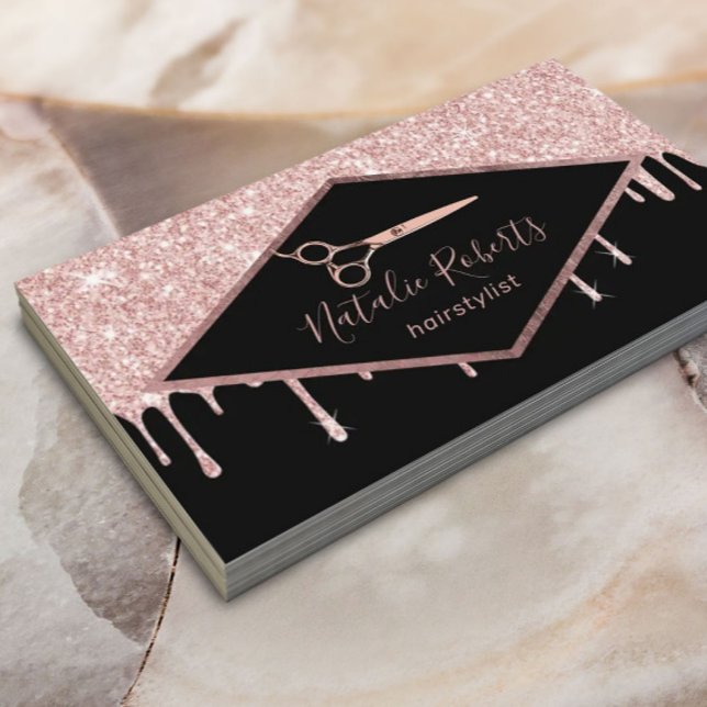Hair Stylist Rose Gold Glitzer Tropfen Moderner Sa Visitenkarte (Von Creator hochgeladen)