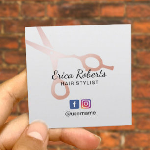 Hair Stylist Rose Gold Schere Salon Social Media Quadratische Visitenkarte