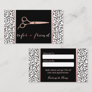 Hair Stylist Rose Goldschere Leopard Empfehlungskarte