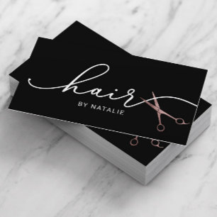 Hair Stylist Rose Goldschere Typografie Schwarz Visitenkarte