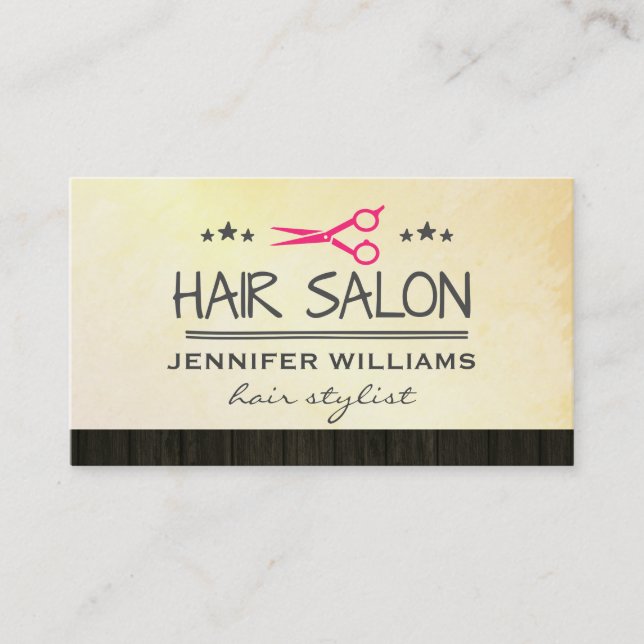 Hair Stylist Salon Shears Wood Trim Visitenkarte (Vorderseite)