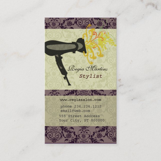 Hair Stylist  Salon Spa Blossom Damask Hair Dryer Terminkarte (Vorderseite)
