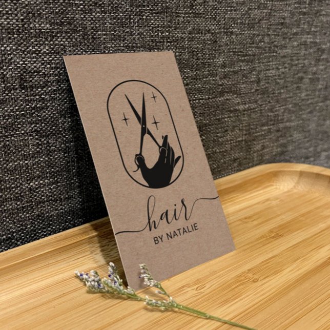 Hair Stylist Schere Handlogo Rustikaler Kraft Salo Visitenkarte (Von Creator hochgeladen)