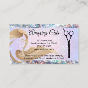 Hair Stylist   Schere Lochkarte   Glitzer Bokeh Treuekarte