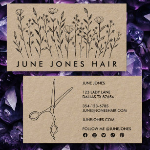 Hair Stylist Scheren Elegante Wildblumen Kraft Visitenkarte