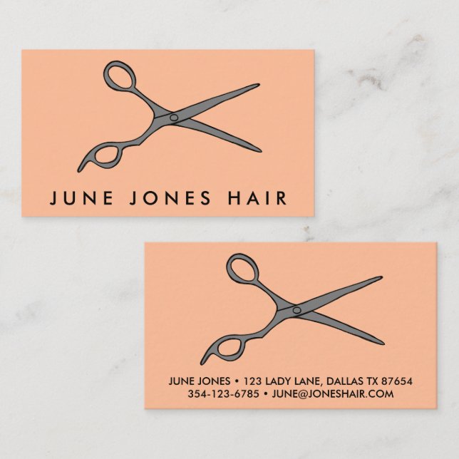 Hair Stylist Scissors Chic Line Zeichnend CUSTOM Visitenkarte (Vorne/Hinten)