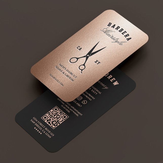 Hair Stylist Scissors Rosegold Black Modern Visitenkarte (Hair Stylist Scissors Rosegold Black Modern Business Card
)
