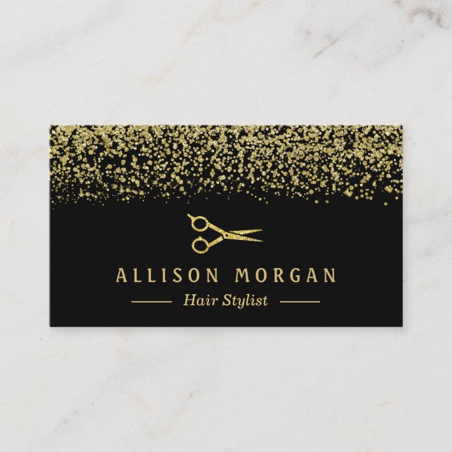 Hair Stylist Scissors Salon Gold Glitzer Confetti Visitenkarte (Vorderseite)