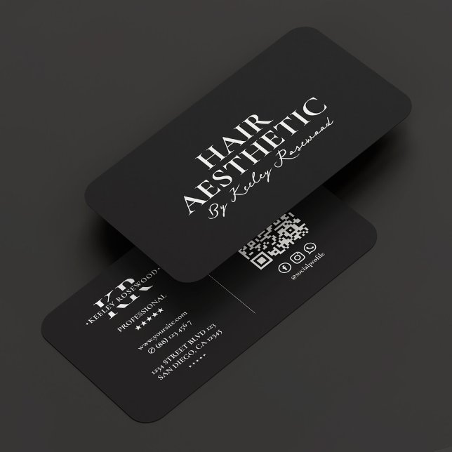Hair Stylist Script Minimal Monogram Black Visitenkarte (Hair Stylist Script Minimal Monogram Black Business Card
)