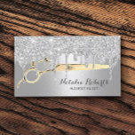 Hair Stylist Silver Glitter Drips Beauty Salon Visitenkarte<br><div class="desc">Hair Stylist Modern Silver Drips & Gold Scissor Beauty Salon Business Cards.</div>