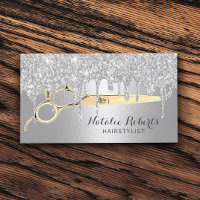 Hair Stylist Silver Glitter Drips Beauty Salon