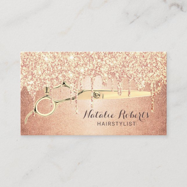 Hair Stylist Stilvolle Rose Gold Tropfen Schönheit Visitenkarte (Vorderseite)