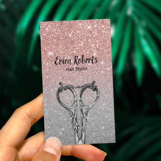 Hair Stylist Trendy Rose Gold & Silver Glitzer Visitenkarte (Von Creator hochgeladen)