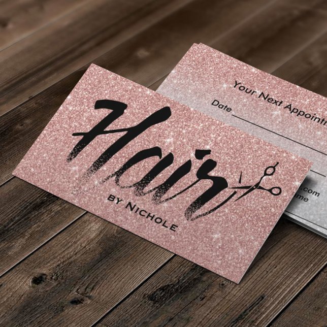 Hair Stylist Typografy Rose Gold Glitzer Modern Terminkarte (Von Creator hochgeladen)
