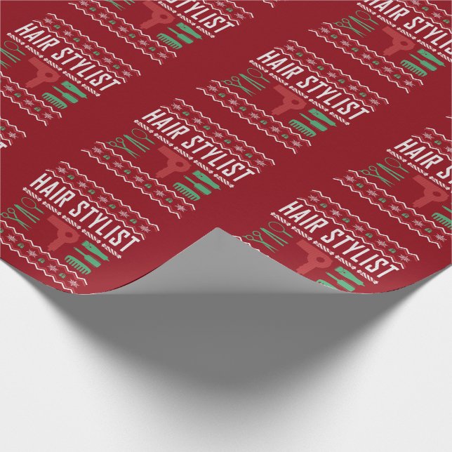 Hair Stylist Ugly Christmas Sweater Geschenkpapier (Ecke)
