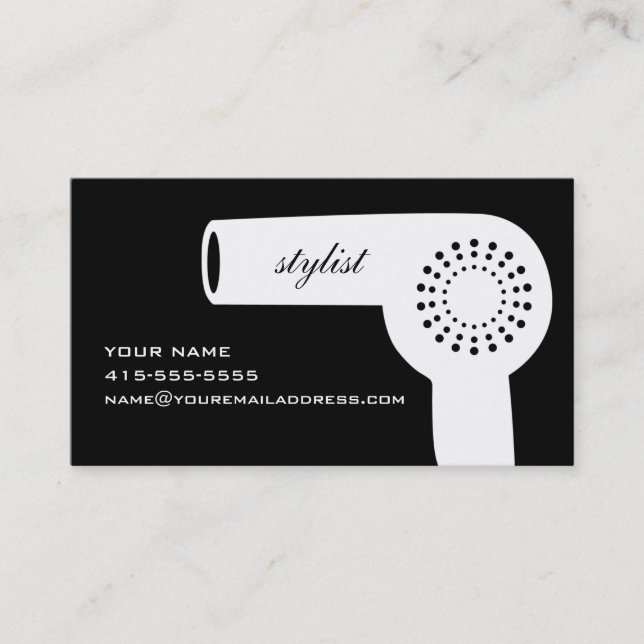 Hairdryer Stylist-Karte B&W Visitenkarte (Vorderseite)