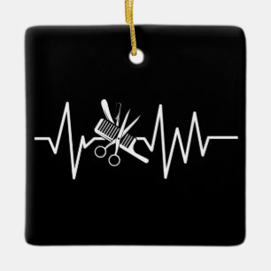 Hairstylist - Barber Scissors Comb Heartbeat Ceram Keramikornament