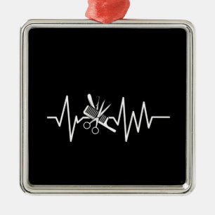 Hairstylist - Barber Scissors Comb Heartbeat Ornament Aus Metall