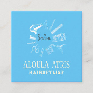 HairStylist Berufliche Friseurin Salon Sage Blue Quadratische Visitenkarte