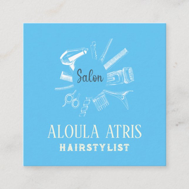 HairStylist Berufliche Friseurin Salon Sage Blue Quadratische Visitenkarte (Vorderseite)