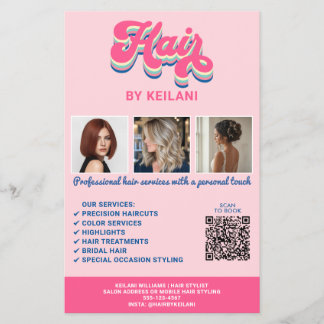 Hairstylist-Dienstleistungen 3 Fotos Groovy QR-Cod Flyer