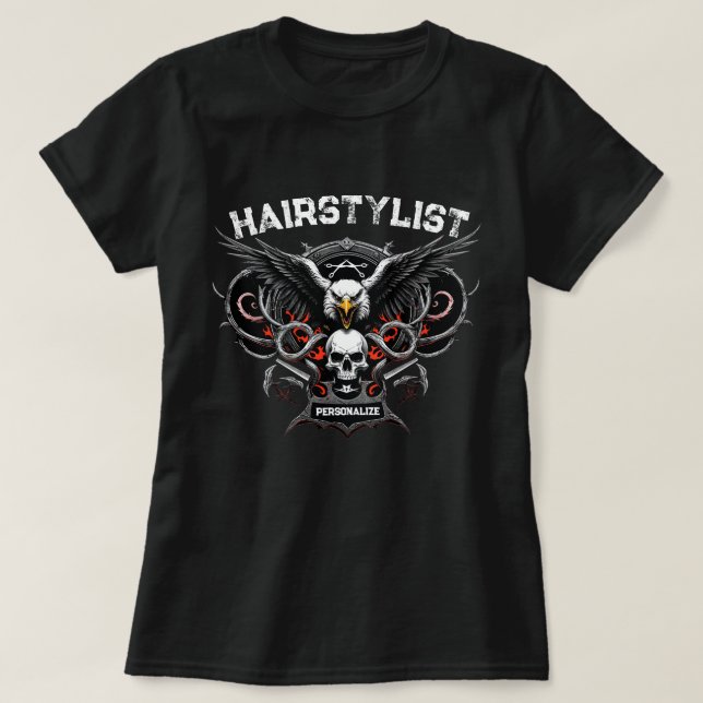 Hairstylist Eagle Skull Combs And Scissors Design T-Shirt (Design vorne)