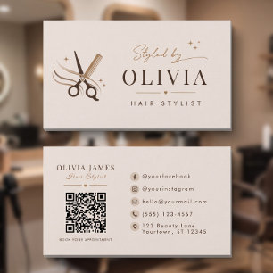 Hairstylist Elegante Beige Schere Custom Visitenkarte