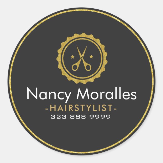 HairStylist Logo-Gold-Schere & Kreis Runder Aufkleber (Vorderseite)