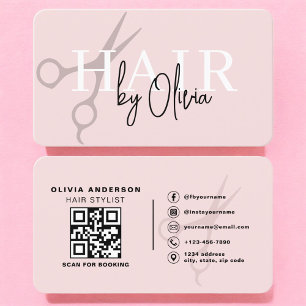 Hairstylisten-Schere Blush Pink QR-Code  Visitenkarte