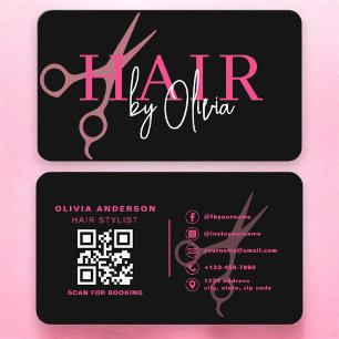 Hairstylisten-Schere Schwarz Rosa QR-Code Visitenkarte