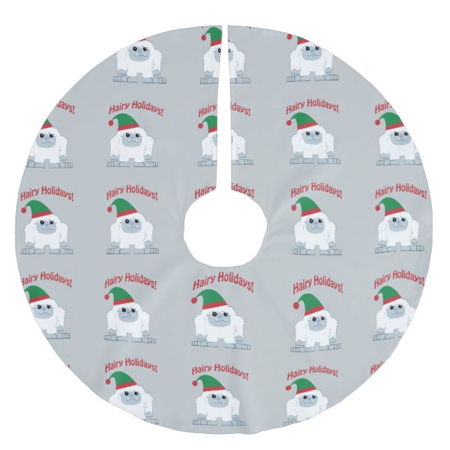 Hairy Holidays! Weihnachten Yeti Polyester Weihnachtsbaumdecke (Vorderseite)