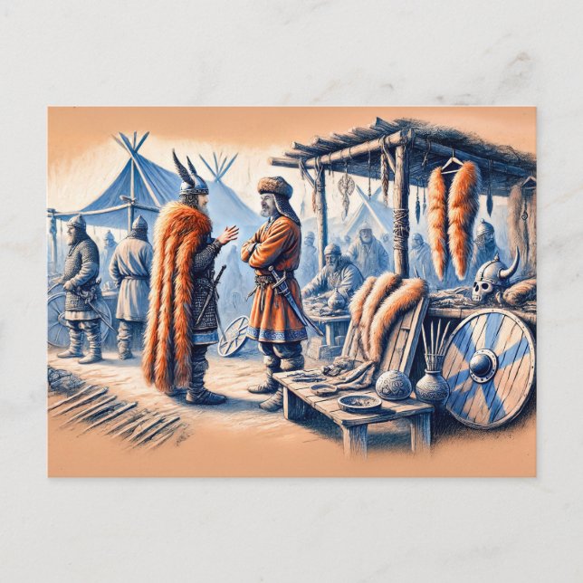 Haithabu Trading Post in Pastel Chalk Zeichnend Postkarte (Vorderseite)