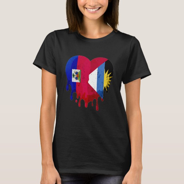Haiti Antigua Barbuda Flag Heart Grown Patriot Cou T-Shirt (Vorderseite)