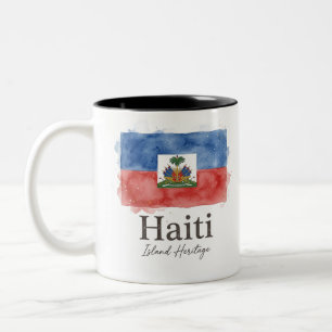 Haiti Aquarell-Flagge Karibisches Erbe Zweifarbige Tasse